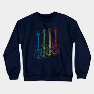 Four J-Style Bass Guitar Outlines Multi Color Crewneck Sweatshirt